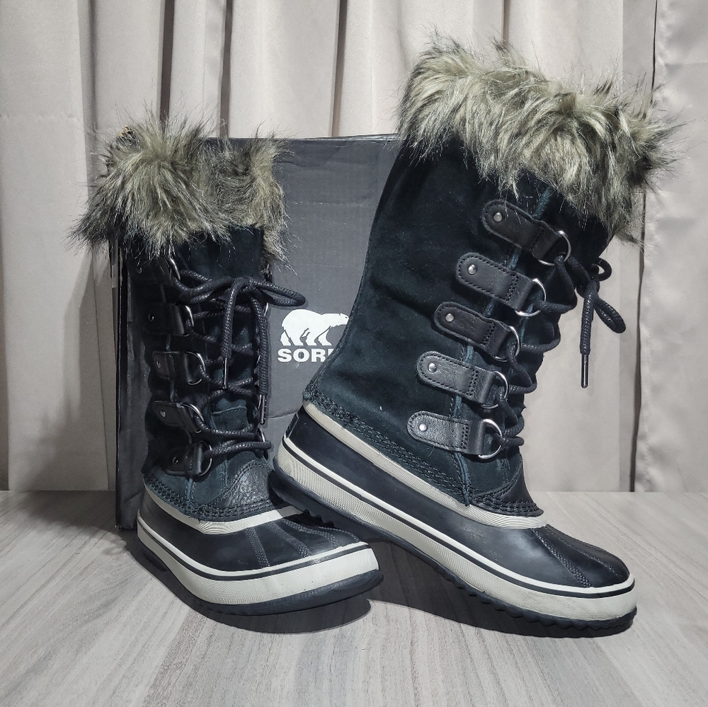Women's Size 7 Sorel Joan Of Arctic Tall Black Leather Boots Excellent Condition
